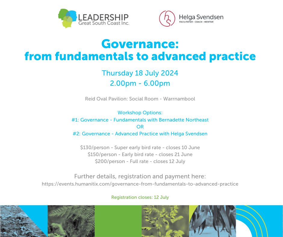 LGSC_'s tweet photo. Workshop opportunity in Warrnambool, Vic.
'Governance: from fundamentals to advanced practice'
with @HelgaSvendsen and Bernadette Northeast.
Full details and registration here: https://t.co/qdTbBh0qdv

See you there. https://t.co/1o6JWsHKlF