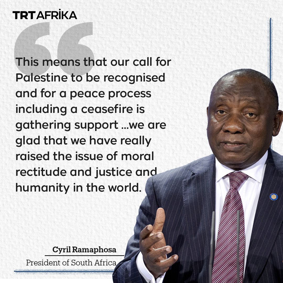 South African President Cyril Ramaphosa welcomes decision by Spain, Ireland, and Norway to recognise the state of Palestine Read more👇 trtafrika.com/africa/south-a…