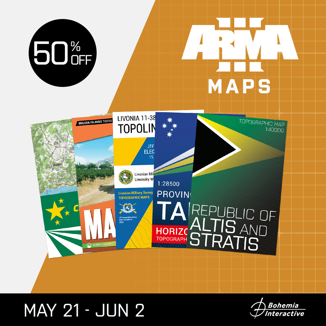 Never get lost again in #Arma3 with our physical maps which are 50% off until June 2nd 🗺️ Head on over to our store to grab yours today! store.bistudio.com/collections/ma…