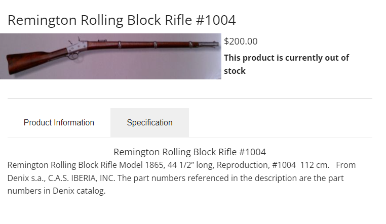 옛날에 Denix에서 레밍턴 롤링블럭 소총 판매했었네. 지금은 단종됐지만 다시 판매했으면 좋겠다.