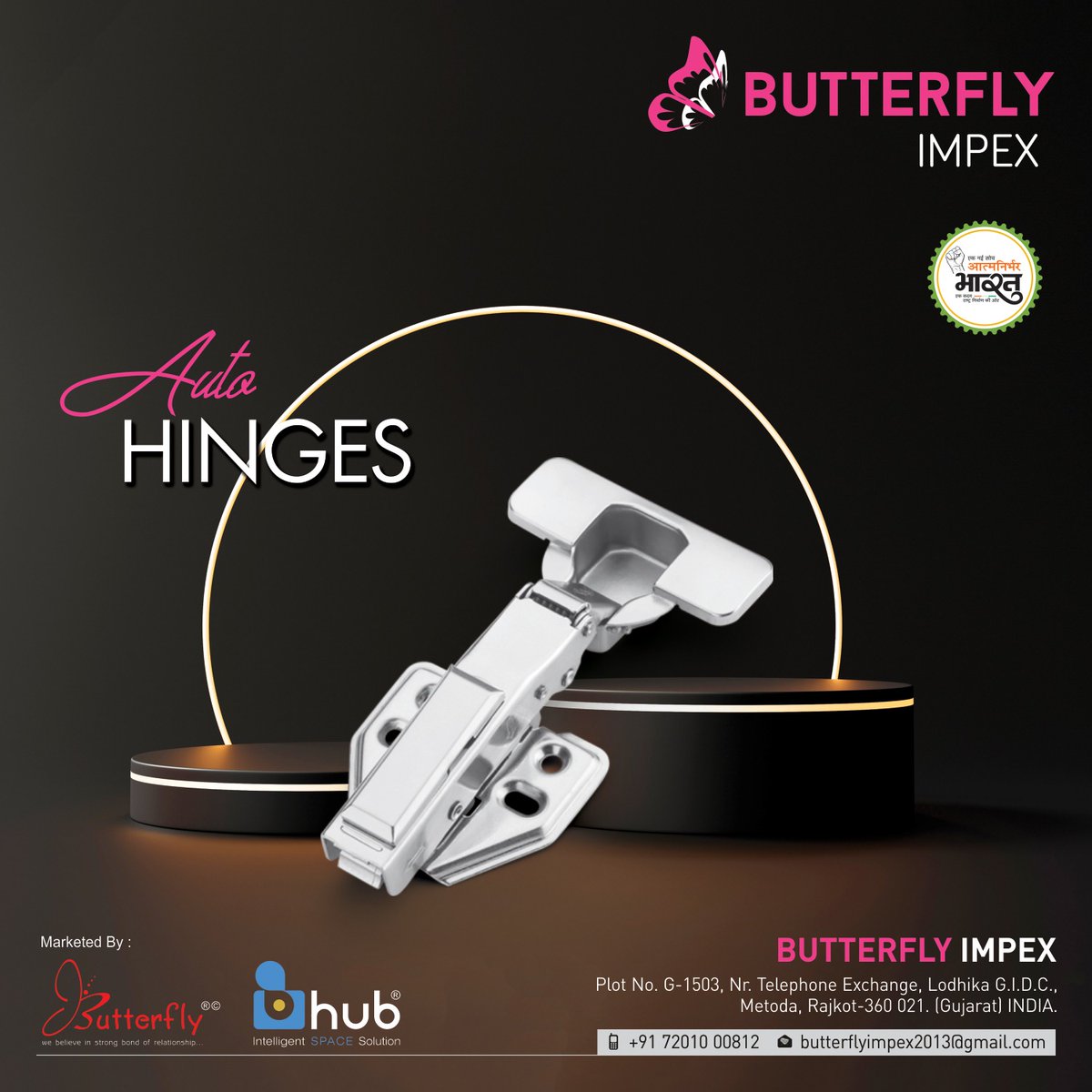 From cabinets to doors, our auto hinges fit seamlessly into any space.

Butterfly Impex (Rajkot)
Contact: Mr. Tarun Khant - +91 9586893964
#ButterflyImpex #Rajkot #DoorHardware #AutoHinges #KitchenFittings #KitchenHardware #KitchenSolutions #CabinetHardware