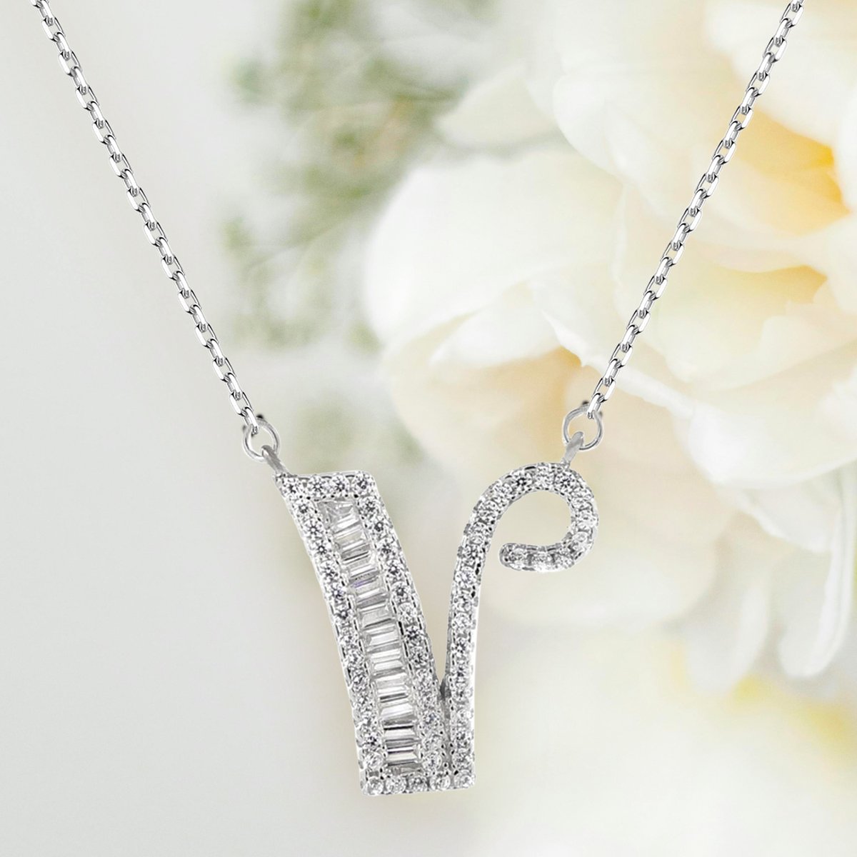 925 Silver Letter V Initial Baguette Cut Pendant Necklace (Code 697) Buy now >> bit.ly/35sasft #weddingnecklaces #lovejewelry #silverjewelry #sterlingsilver #cubiczirconia #fashion #glamorous #besttohave #besttohavejewelry