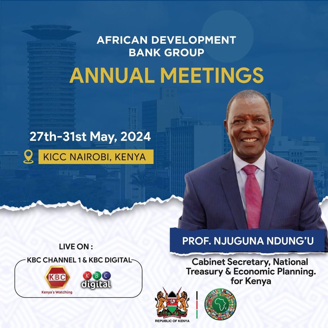 Africa Development Bank 2024 Annual Meeting will be held at KICC, Nairobi from 27th-31st May 2024. The event will be live on @KBChannel1 #AfDBAM2024