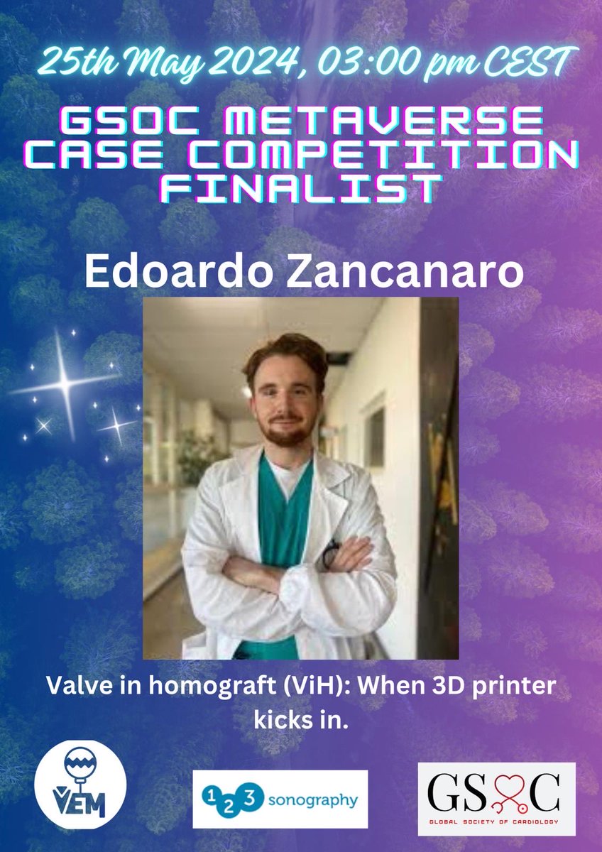 With great pleasure we are trilled to 📣 Edoardo Zancanaro has been selected as finalists for #GSoCCaseReport in the #Metaverse by @GSoCers happening 25.05.2024 03:00 pm CEST bit.ly/3QYp7nj #CardioX