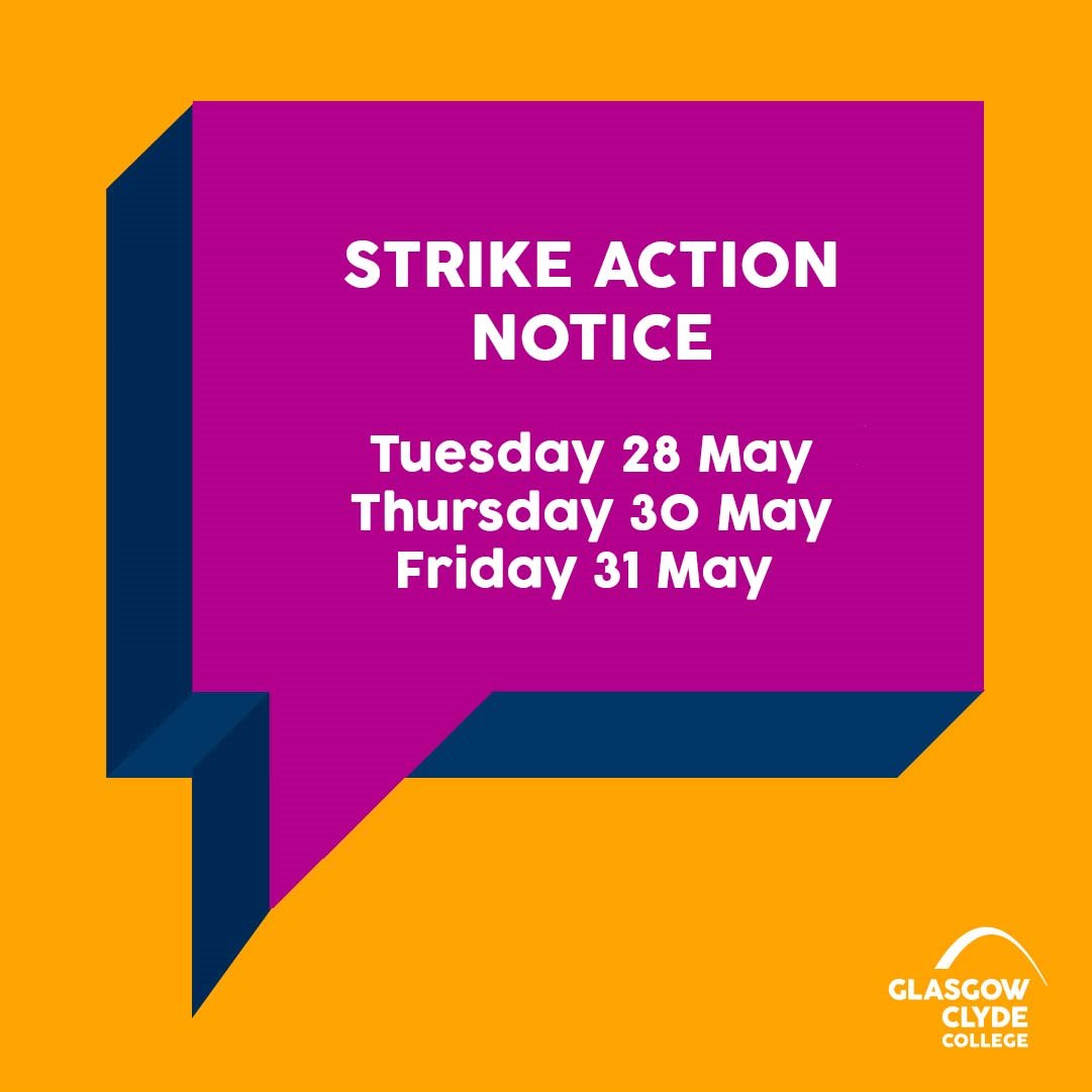 Please note that due to ongoing national industrial strike action by EIS-FELA, there is likely to be significant disruption to daytime and evening classes at our campuses on Tues 28, Thurs 30 and Fri 31 May. Find out more at: bit.ly/3KdYOpe