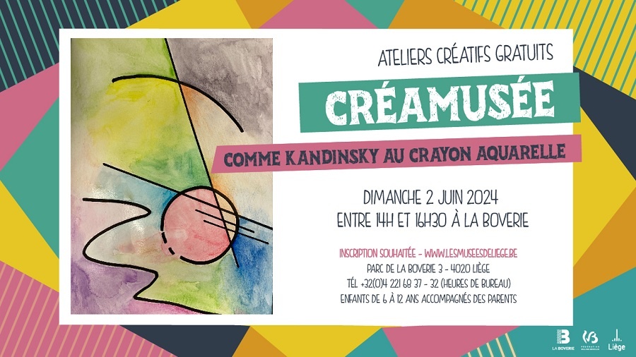 VilledeLiege's tweet photo. 🎨 Au programme du prochain CréaMusée, les enfants pourront réaliser une œuvre à la manière de Kandinsky au crayon aquarelle.
📫 @laboverie📆 Dimanche 2 juin entre 14h et 16h30
ℹ️ et réservation ⤵️
https://t.co/Q5U5192Tta
#art #culture #animations #ateliercreatif #enfants https://t.co/EjZXGQCTzS