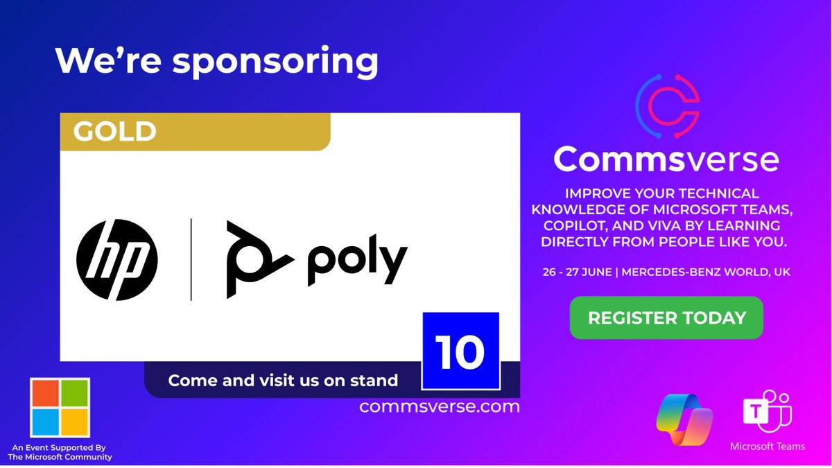 We're thrilled to announce @Polycompany as gold sponsors for Commsverse 2024! Poly creates premium audio and video products so you can have your best meeting anywhere, anytime and every time. Visit them on stand 10: events.justattend.com/events/exhibit… #microsoftteams