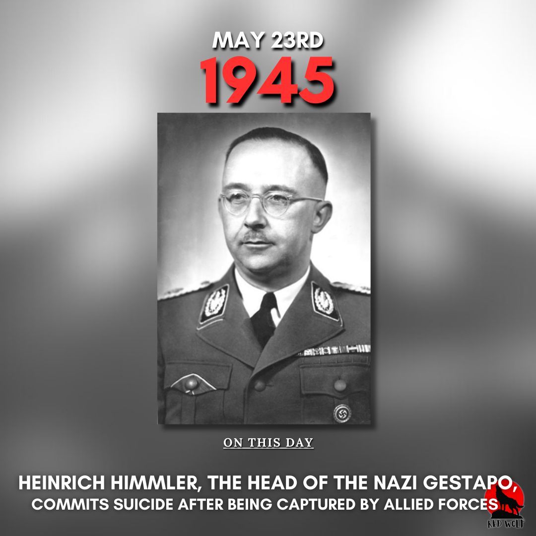 On this day 1945, Heinrich Himmler, the head of the Nazi Gestapo, commits suicide after being captured by Allied forces #Onthisday #History #HeinrichHimmler #WWII #OTD