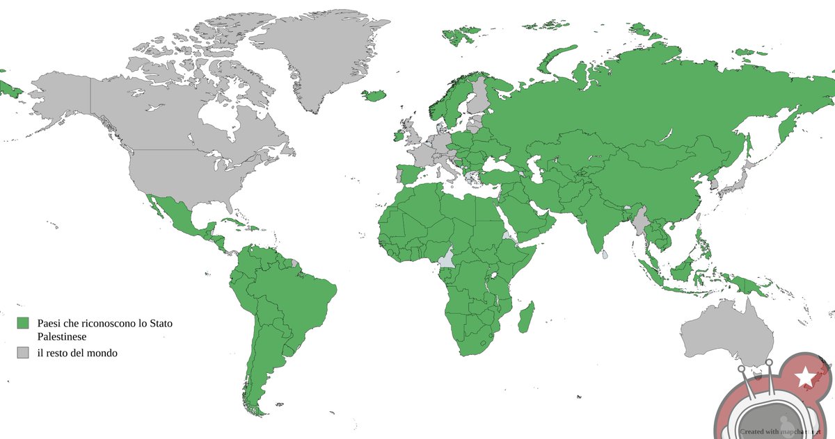 La mappa aggiornata dei Paesi che riconoscono lo Stato di Palestina. Se ancora non fosse chiaro da che parte stiamo (e in quale misera compagnia)