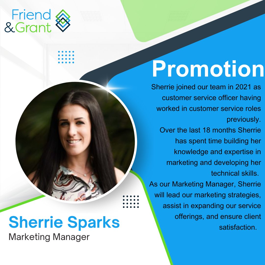 ⭐ Promotion Alert! ⭐

We are delighted to announce the promotion of Sherrie Sparks to Marketing Manager 🎇

#promotion #marketingmanager #internalpromotion