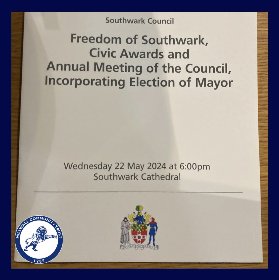 🙌 #Millwall Community Trust’s EDI Lead Jason Vincent attended the Southwark Civic Awards last night at The Southwark Cathedral where Cllr Maria Linforth-Hall posthumously received the Liberty of the Old Metropolitan Borough of Southwark for the much missed Tony Linforth-Hall. We