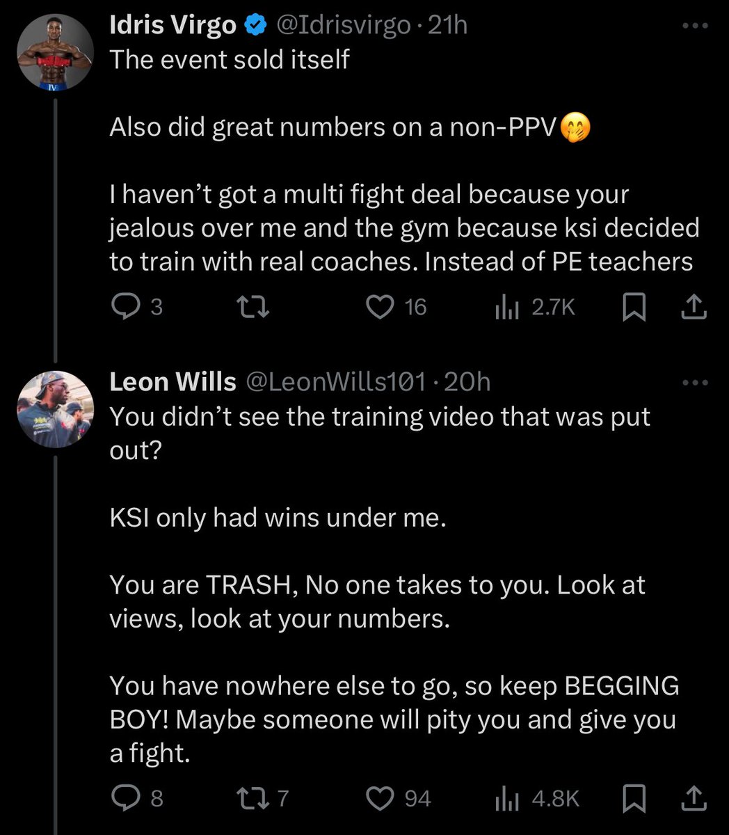 Idris Virgo and Leon Wills are having a back and forth‼️🥊😳
