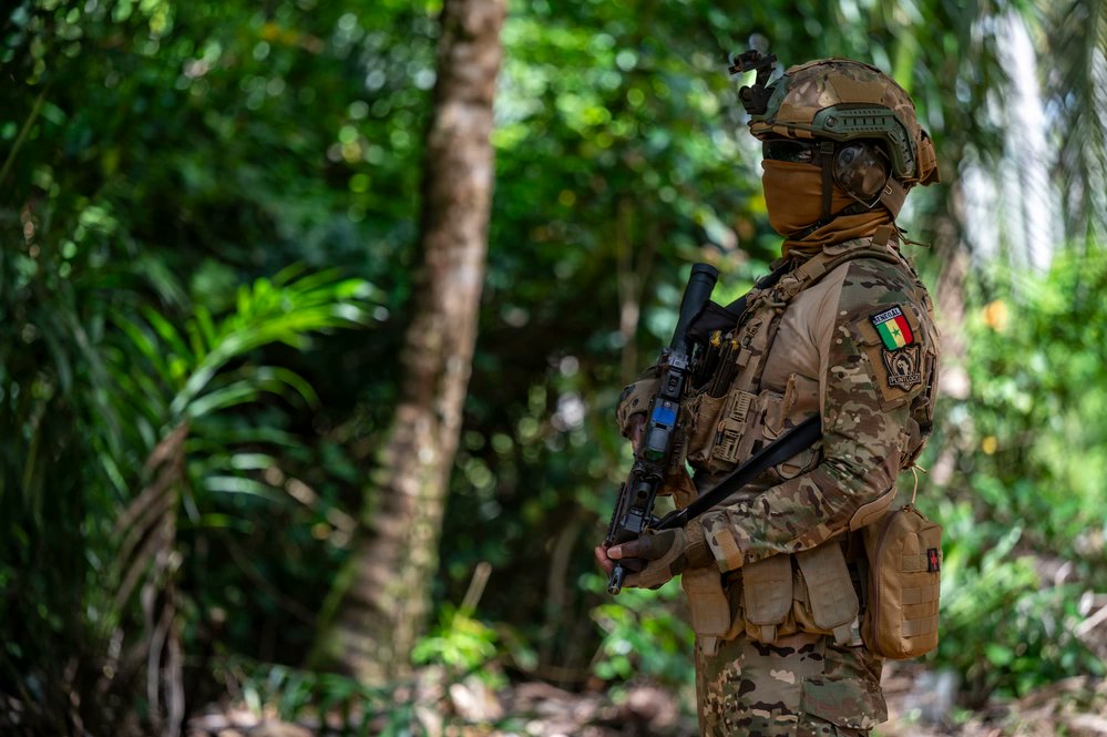 Senegalese & Chadian Special Operations Forces members conduct a simulated reconnaissance mission at #Flintlock24 in Jacqueville, Côte d’Ivoire, May 20, 2024. Relationships built at Flintlock become the foundations for the interoperability required to combat violent extremism.