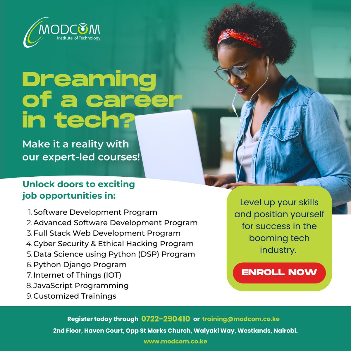 ModcomKenya's tweet image. Dreaming of a career in tech? Make it a reality with our expert-led courses! Enroll Now: shorturl.at/cjkvw