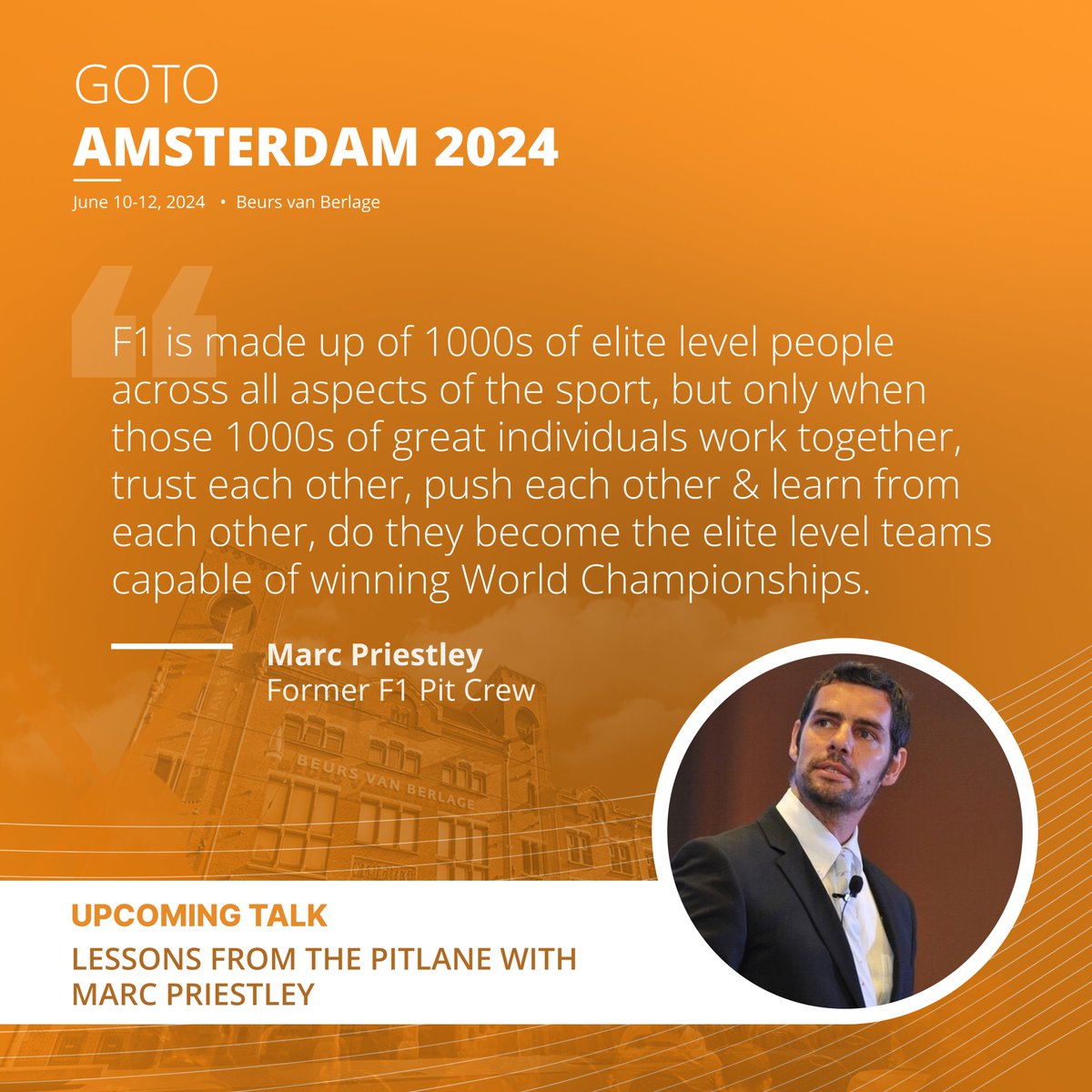 🚀 Join #GOTOams for insights from @f1elvis, @McLarenF1’s former Number One Mechanic. Discover how F1 pit stop dynamics offer actionable strategies for software development teams. 👉🏼 gotoams.nl/2024/register