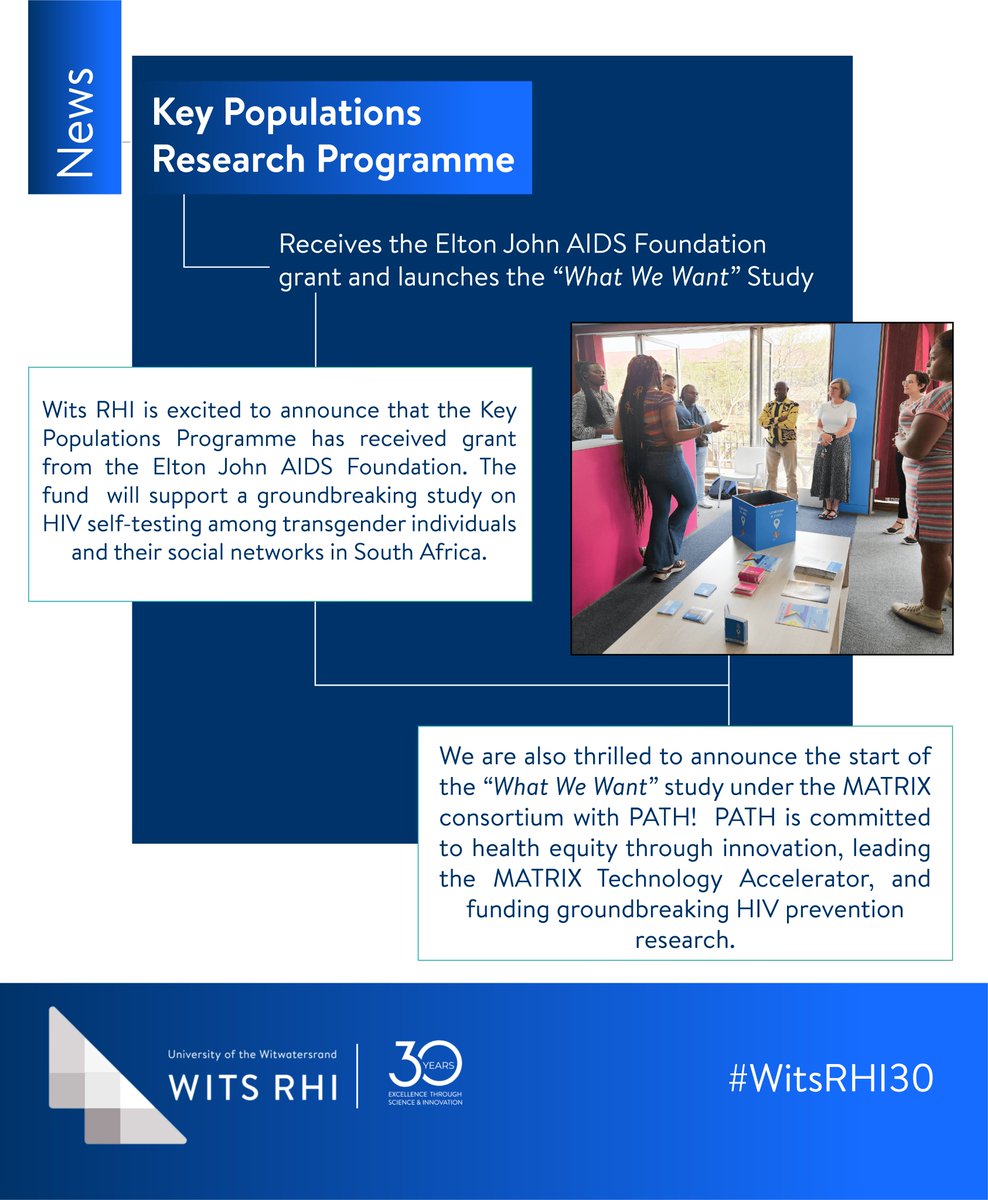 Exciting news: Wits RHI's Key Populations Research Programme has received new funding from the Elton John AIDS Foundation, and the 'What We Want' Study has been officially launched. 

Read more: bit.ly/3UPCHdS

#WitsRHI30 #EltonJohnAIDSFoundation #WhatWeWantStudy #HIVST