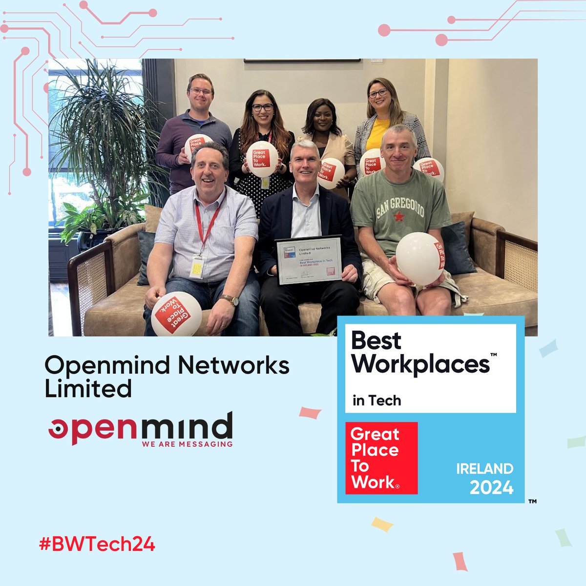 Delighted to announce that @Openmind_Ntwks achieved the recognition of Best Workplace™ in Tech 2024! Congratulations 👏🎉 

Discover the full list here 👉 hubs.li/Q02y57ZC0 

#BWTech24