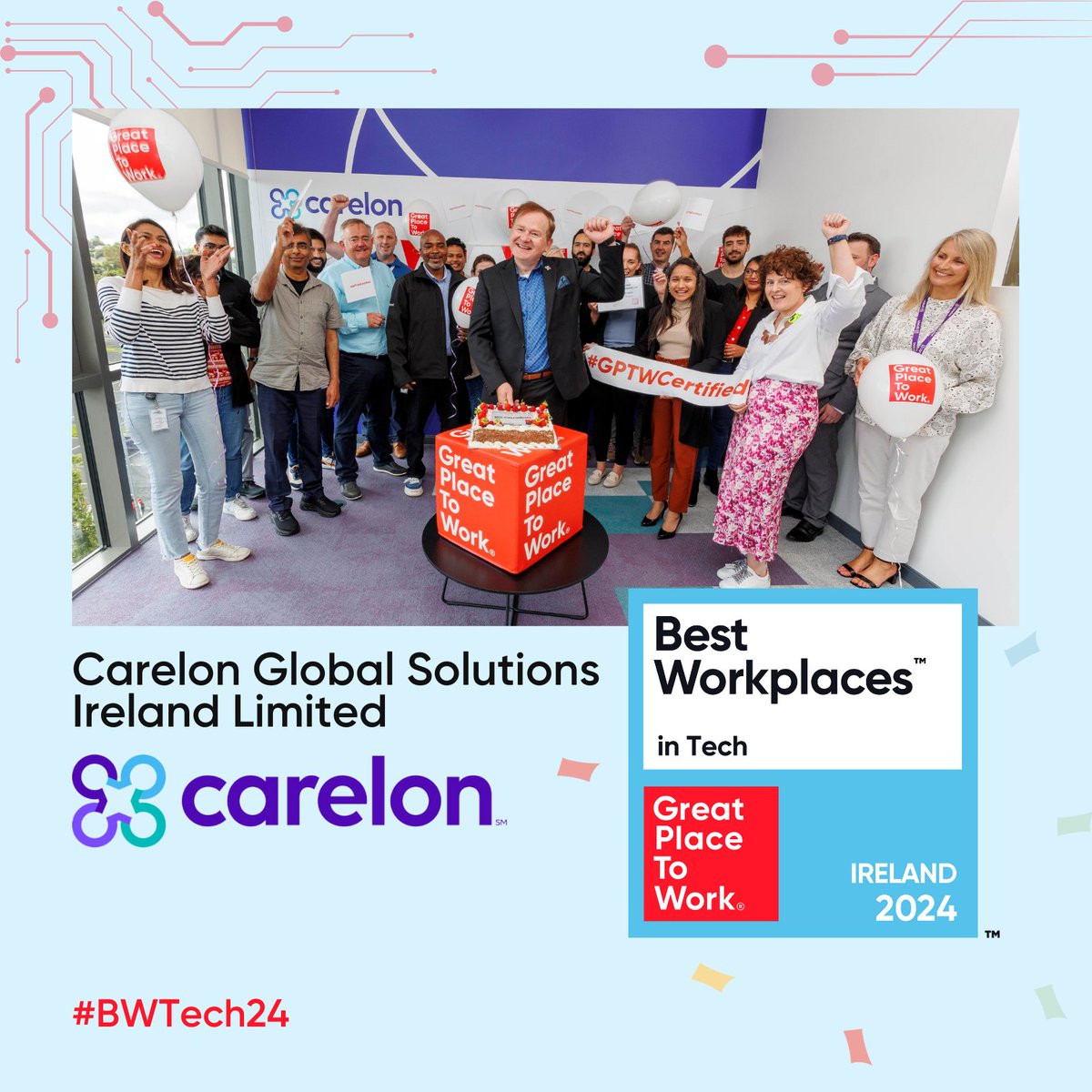 Delighted to announce that Carelon Global Solutions Ireland Limited achieved the recognition of Best Workplace™ in Tech 2024! Congratulations 👏🎉 Discover the full list here 👉 hubs.li/Q02y4N5F0 #BWTech24