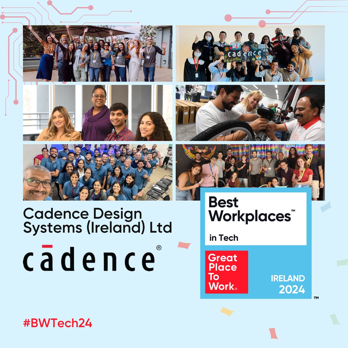 Delighted to announce that @Cadence Design Systems (Ireland) Ltd achieved the recognition of Best Workplace™ in Tech 2024! Congratulations 👏🎉 Discover the full list here 👉 hubs.li/Q02y4F7k0 #BWTech24