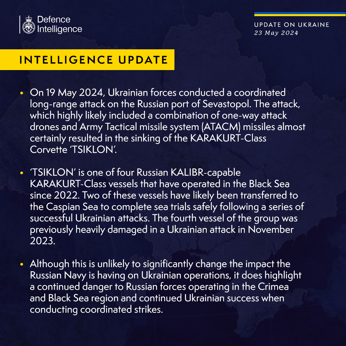 DefenceHQ's tweet photo. Latest Defence Intelligence update on the situation in Ukraine – 23 May 2024.
Find out more about Defence Intelligence's use of language: https://t.co/oRBdFqsbN5
#StandWithUkraine 🇺🇦 https://t.co/NGyOeN7zQ2