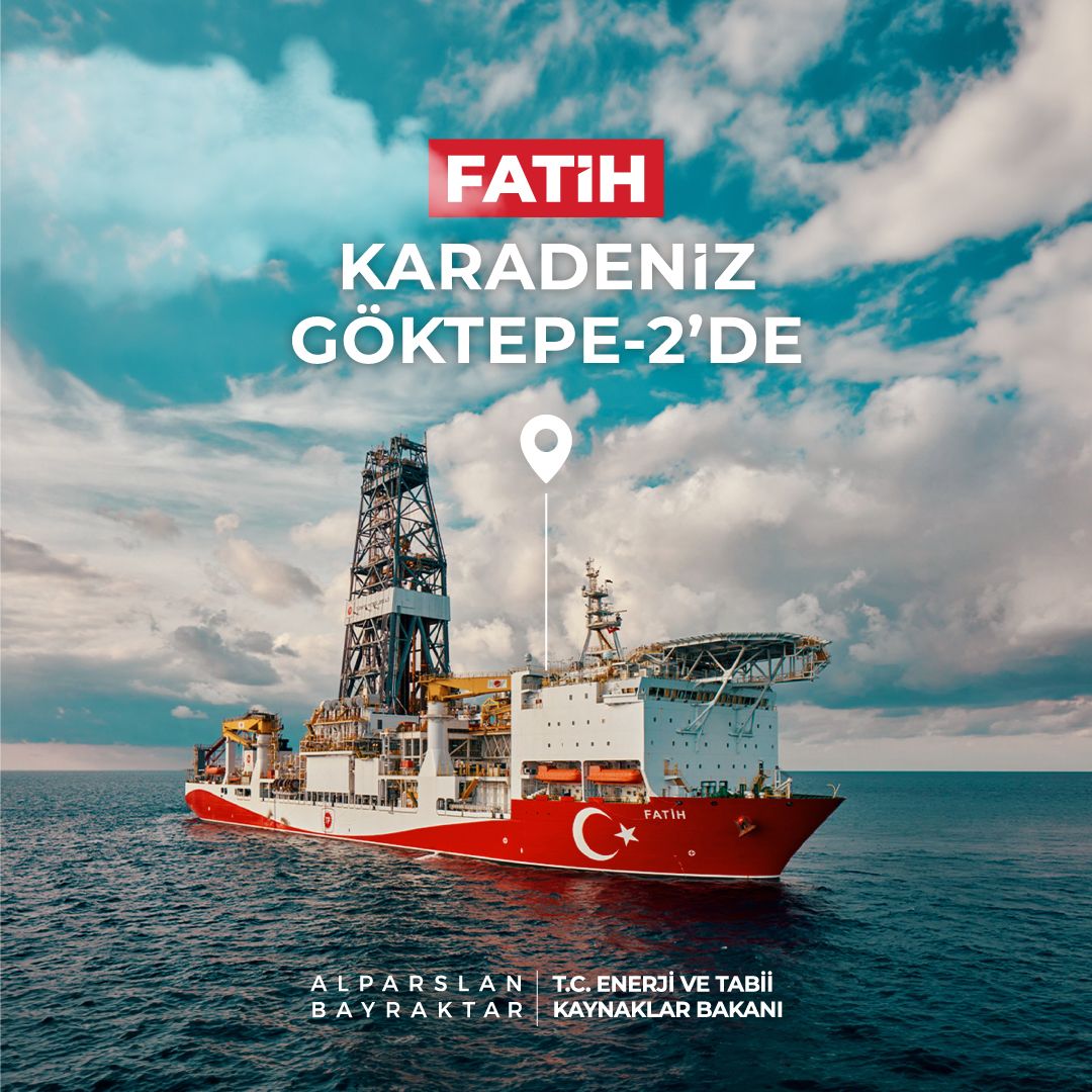 Enerji ve Tabii Kaynaklar Bakanı Alparslan Bayraktar, Fatih Sondaj Gemisi'nin Karadeniz'deki yeni lokasyonu olan Göktepe-2 kuyusunda sondaj çalışmalarına başladığını duyurdu.