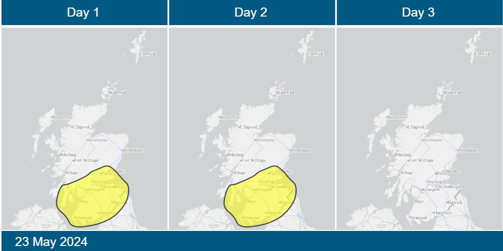 Scottish Flood Forecast - 2024-05-23 Today's 3-day Scottish Flood Forecast is now available on our website. Find out if flooding is forecast in your area, what impacts it may have, and what actions you can take in advance. scottishfloodforecast.sepa.org.uk/public?d=2024-…