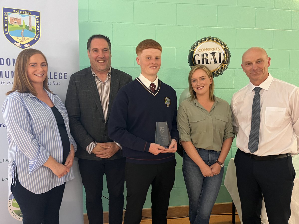 AdrianHenchy's tweet photo. An honour to be in attendance for the Donabate Community College 2024 Leaving Cert Graduation &amp; to assist in the inaugural presentation of the “Gerry McGuire Spirit of the School”award to Alex Manning.Wonderful to have Gerry’s 2 daughters Ciara &amp; Darina to present award to Alex👏 https://t.co/VPk4BFrNc1