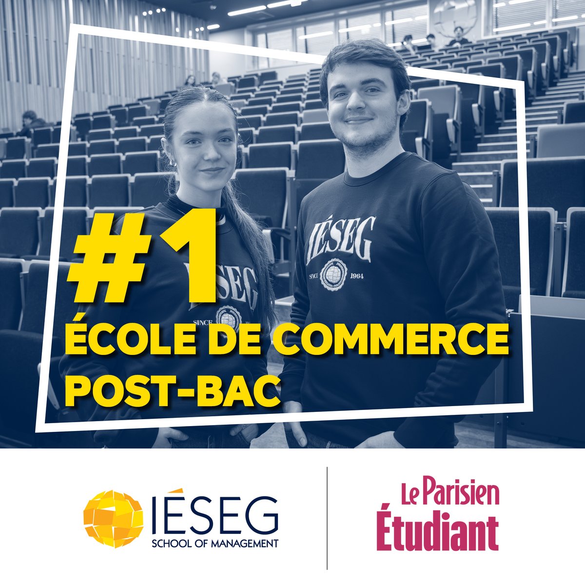 IESEG's tweet photo. L’IÉSEG confirme sa première place au #classement Le Parisien Étudiant des meilleures écoles de commerce #PostBac 🥇

▸ https://t.co/uG9sEpvs1X

•

Once again this year, IÉSEG confirms its first place in the “Le Parisien Étudiant” Ranking (for post-baccalaureate schools) 🥇

▸ https://t.co/FYzVTYCXZG

#IESEGExperience