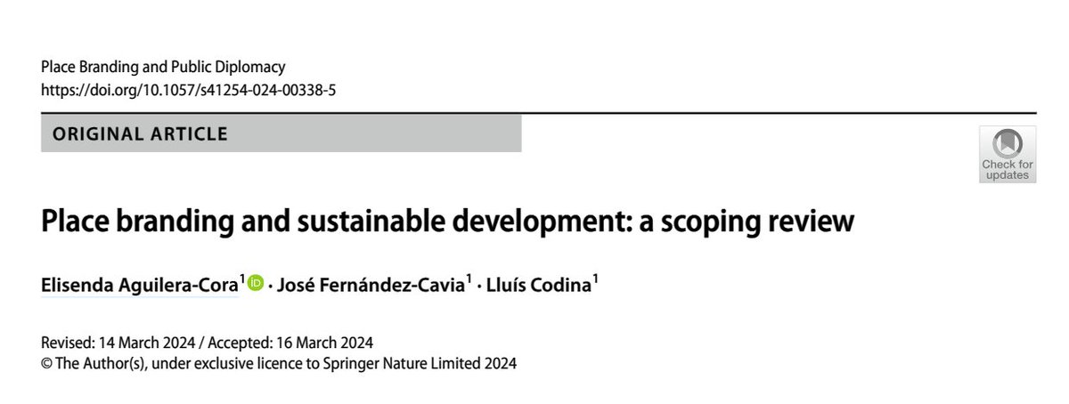 Place branding andsustainable development: ascoping review. Full text lecture only version: rdcu.be/dICVL