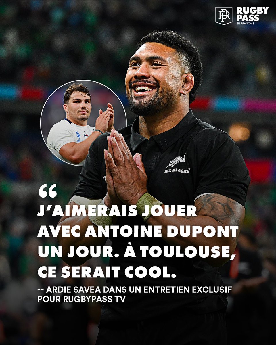 RugbyPass_FR's tweet image. Le duo de rêve 👀

Nouvel invité de Jim Hamilton, Ardie Savea s'est exprimé sur son envie de jouer, un jour, sous les mêmes couleurs que Antoine Dupont 🔥

Retrouvez l'entretien gratuitement et en intégralité sur RugbyPass TV ⬇️

rugbypass.tv/video/636940?s…

#RWC2023