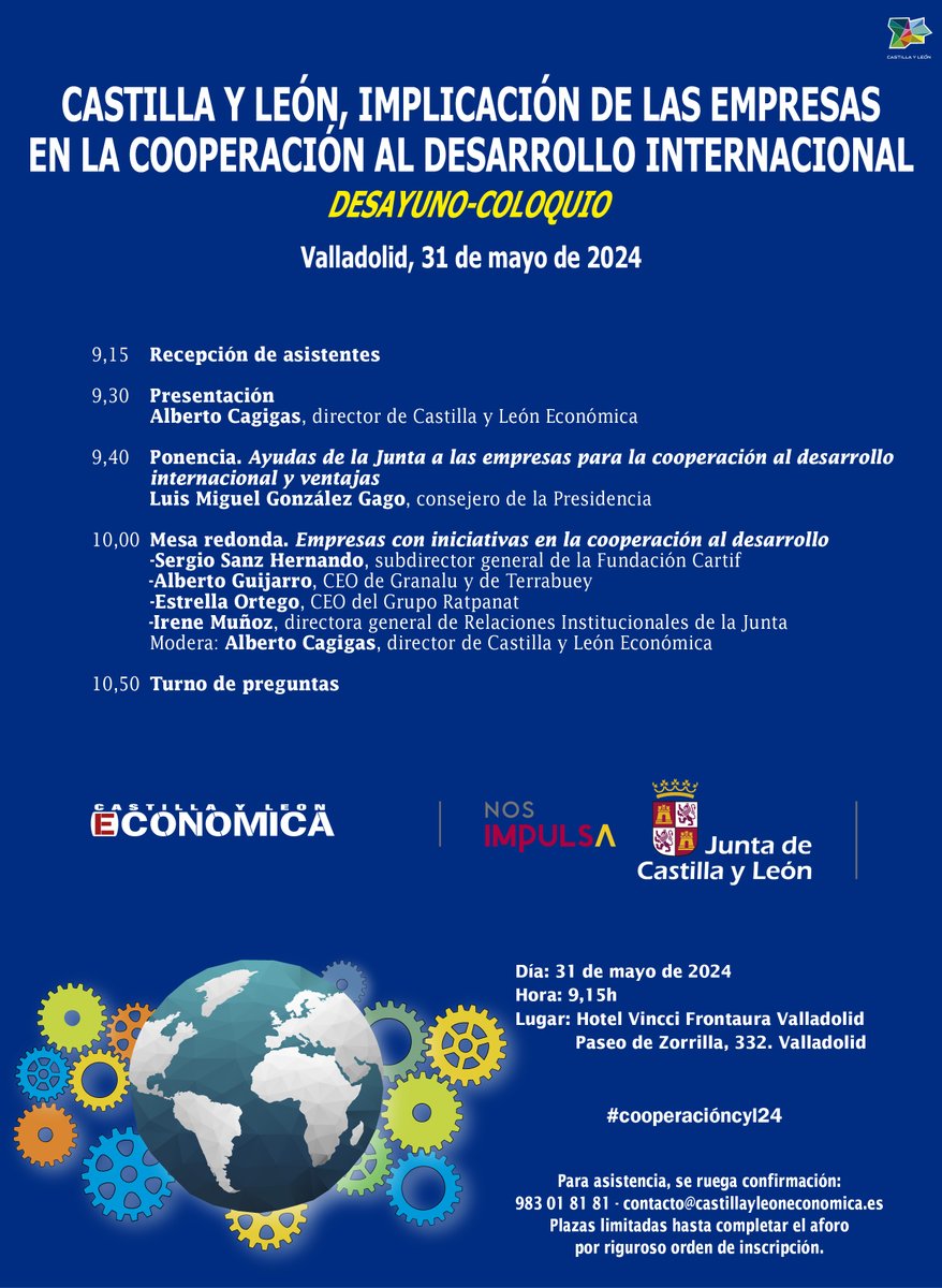 .@cyleconomica organiza el 31 de mayo un desayuno-coloquio sobre #cooperacióninternacional ow.ly/Cttf50RNvbk #cooperacióncyl24 @luismiggago @jcyl @CARTIFCT #Granalu @terrabuey #Ratpanat