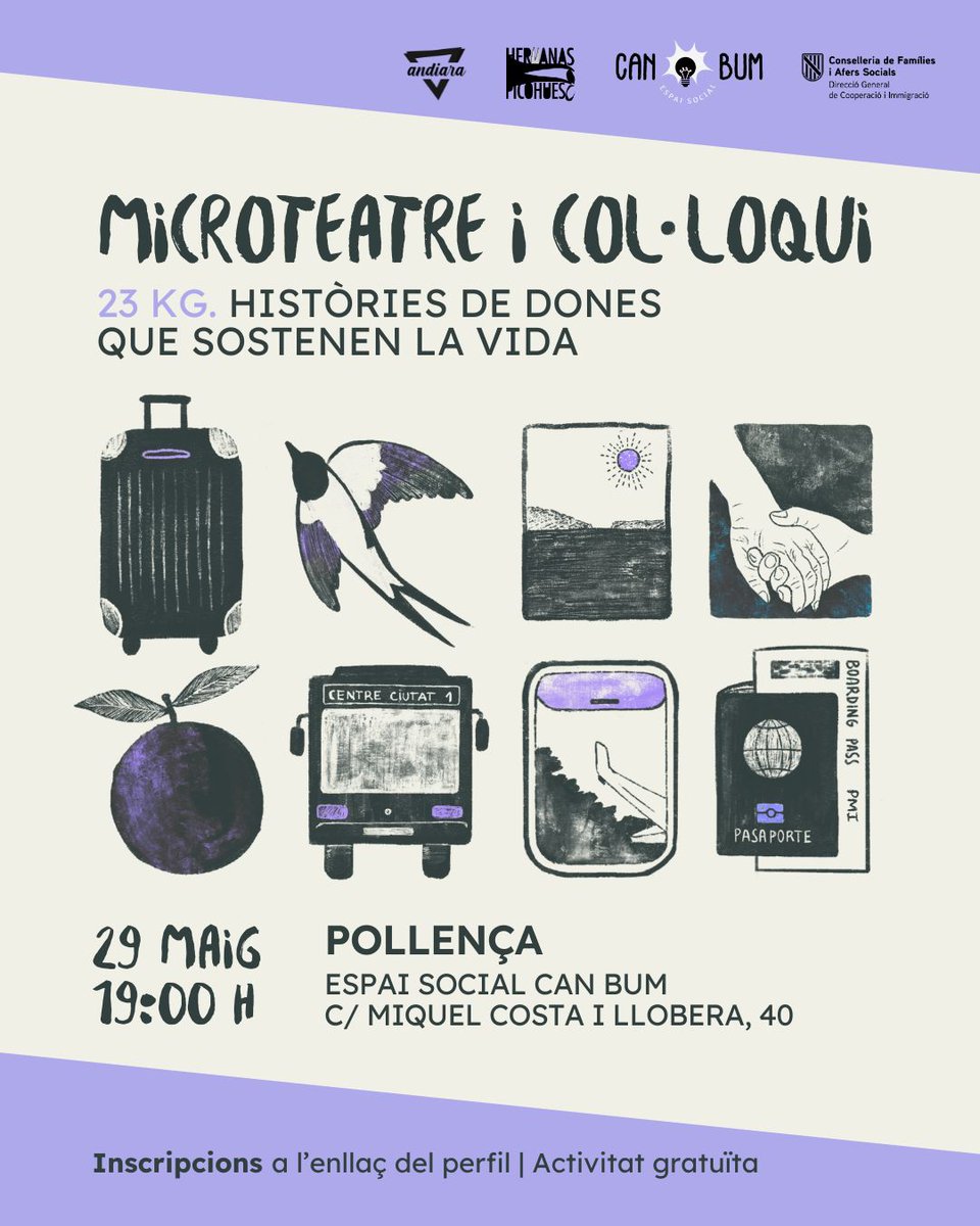 andiara_ong's tweet photo. El 29 de maig a les 19:00 a @canbumpollenca duim el microteatre "23kg. Històries de dones que sostenen la vida", amb un posterior col·loqui. Vens? Inscripcio aqui: https://t.co/4XfeHxbm7t https://t.co/AQDYh5PNKU