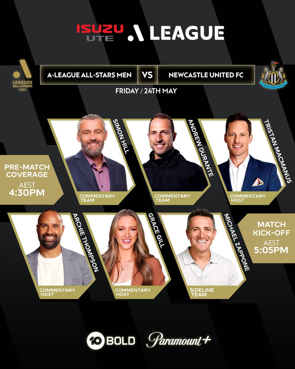10 Football (@10footballau) on Twitter photo 🚨⚽FOOTBALL ALERT!⚽🚨
Settle in for a huge Friday night of Football, as the <a href="/aleaguemen/">Isuzu UTE A-League</a> All-Stars take on <a href="/premierleague/">Premier League</a> giants <a href="/NUFC/">Newcastle United</a>!
Here's how to watch across 10 Bold, 10 Play & <a href="/ParamountPlusAU/">Paramount+ Australia</a> from 4:30pm AEST Friday!
📱💻📺: 10play.com.au/football/artic…
#ALMvNEW #ALMNEW 🚨⚽FOOTBALL ALERT!⚽🚨
Settle in for a huge Friday night of Football, as the <a href="/aleaguemen/">Isuzu UTE A-League</a> All-Stars take on <a href="/premierleague/">Premier League</a> giants <a href="/NUFC/">Newcastle United</a>!
Here's how to watch across 10 Bold, 10 Play & <a href="/ParamountPlusAU/">Paramount+ Australia</a> from 4:30pm AEST Friday!
📱💻📺: 10play.com.au/football/artic…
#ALMvNEW #ALMNEW