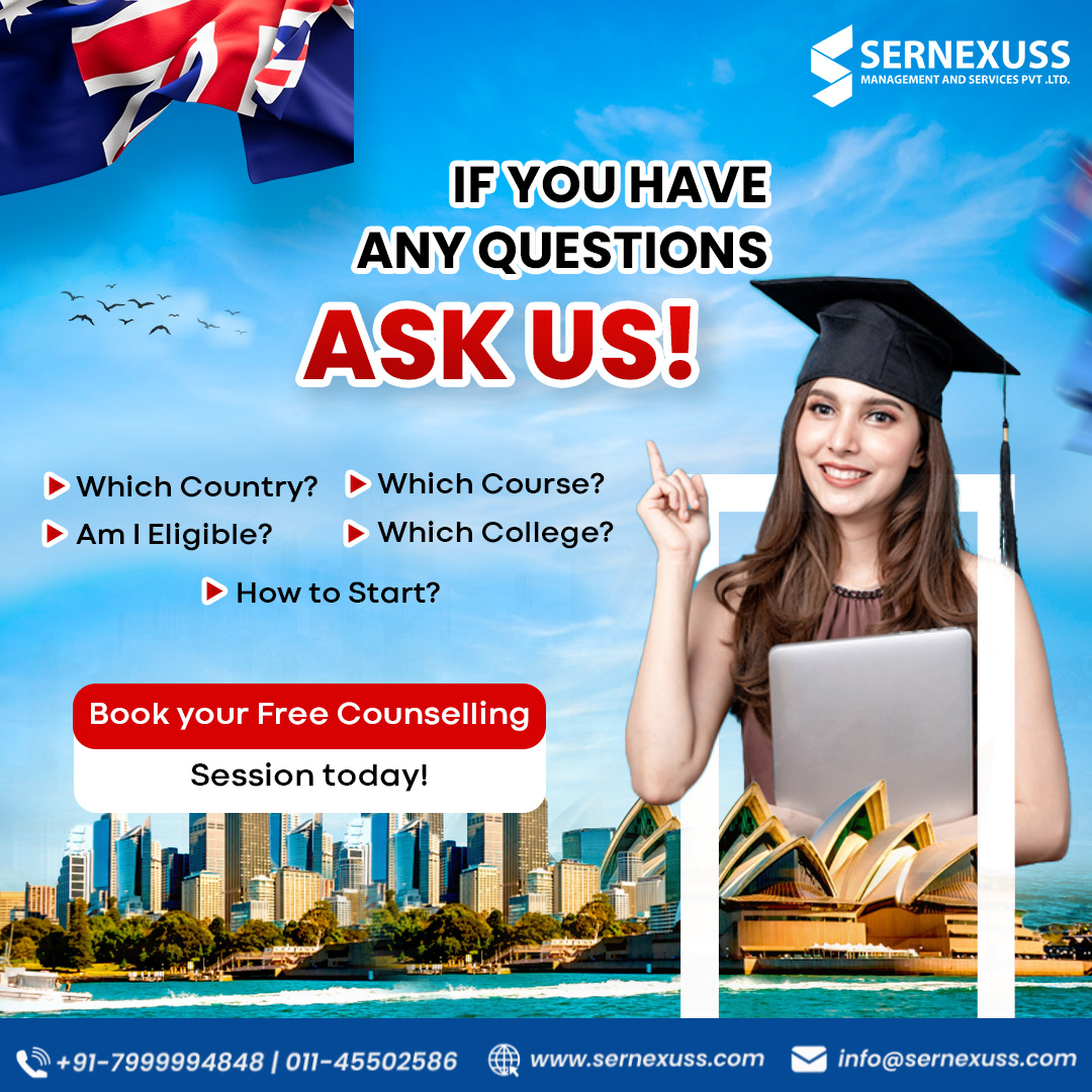 Get the answer to all your questions with just one counseling session with us.  For more information call us at +917999994848 or drop an email at info@sernexuss.com You can also chat with our experts: bit.ly/3YFARfD #immigrationconsultant #visaconsultant #sernexuss