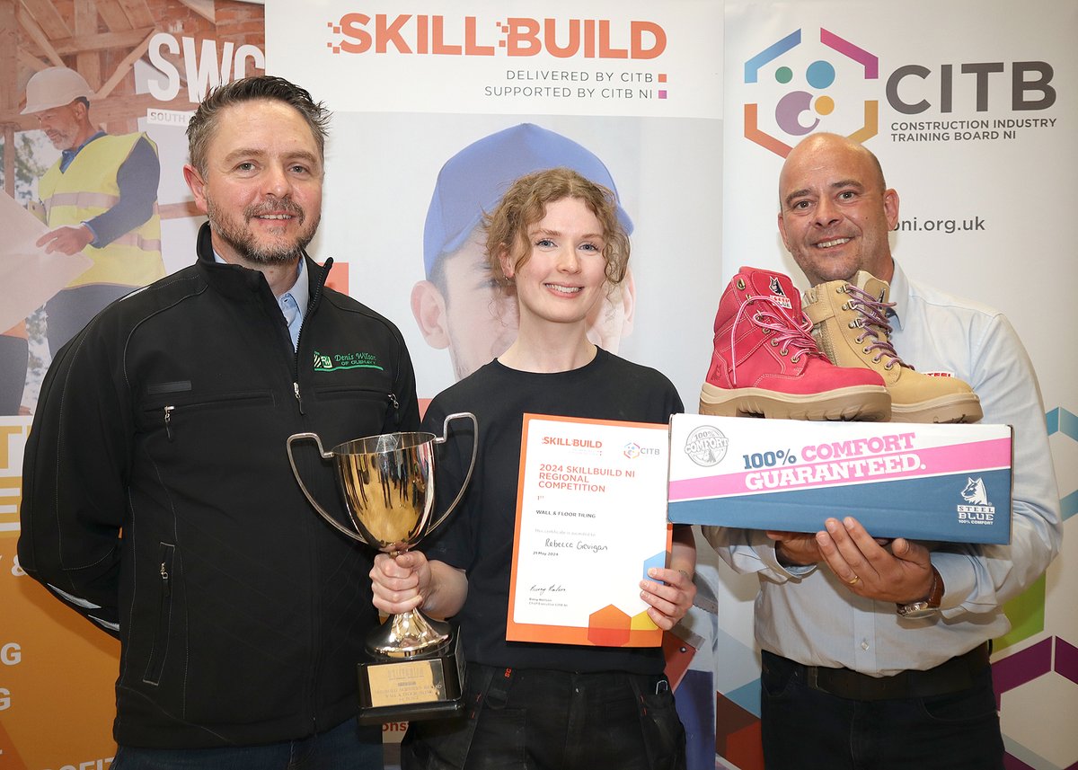 Our Wall & Floor Tiling Trainee Rebecca Gavigan of NWRC Greystone has won GOLD at @citbni annual Skill Build NI Regional Competition at @swccollege making her officially the best in her field in Northern Ireland! Absolutely brilliant Rebecca & tutor David McCay!