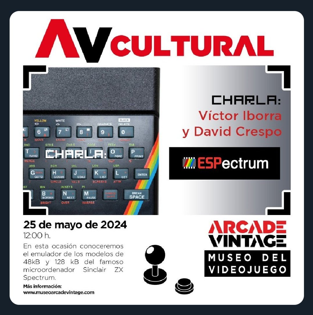 ZX_ESPectrum's tweet image. Este próximo sabado estaremos en el museo @Arcade_Vintage sito en Ibi (Alicante) presentando #ESPectrum y, además, lanzaremos la versión 1.2 de nuestro emulador con, entre otras mejoras, soporte completo de archivos TZX 💪🥳 #TZX #ZXSpectrum #ESP32 #emulator #baremetal