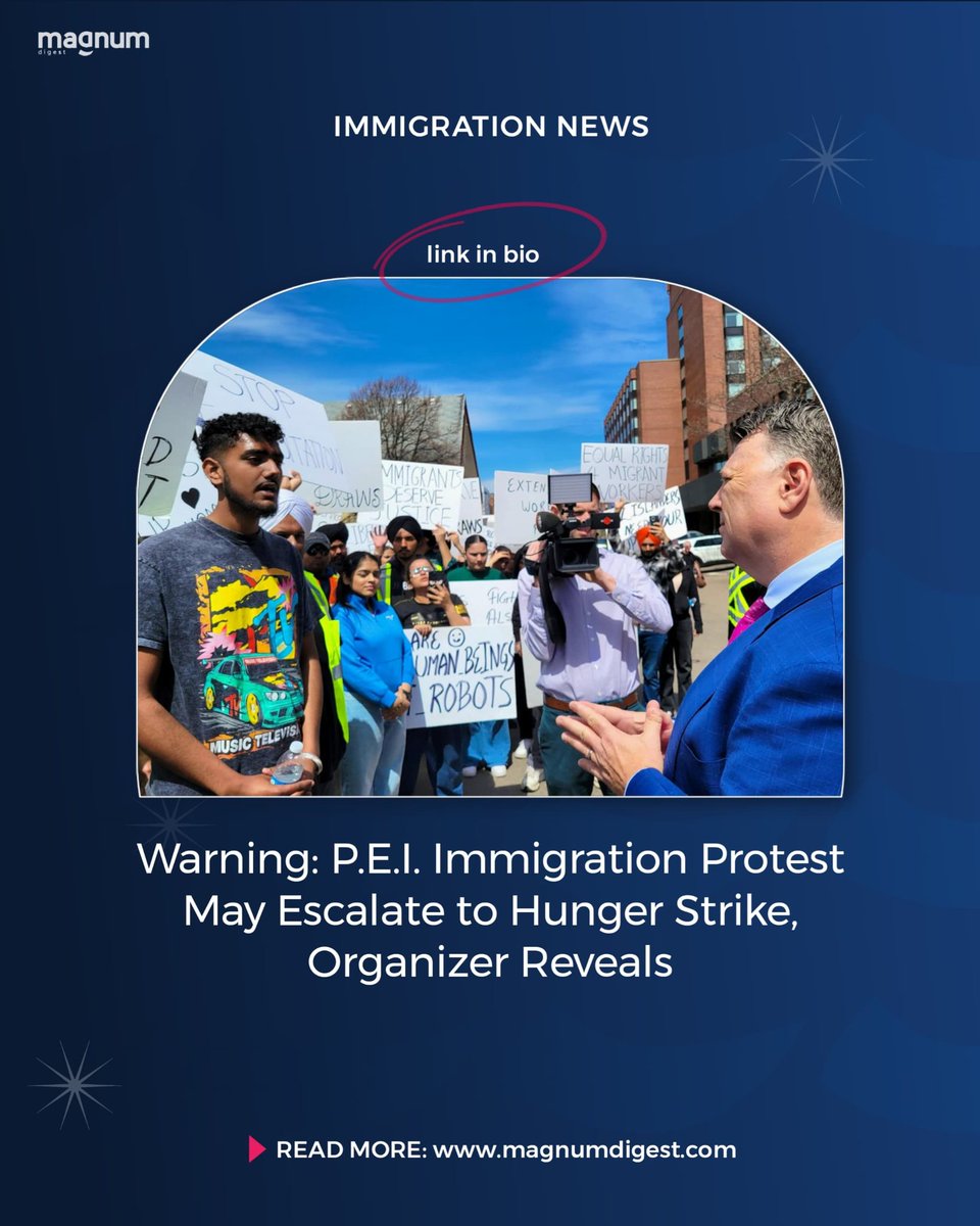 magnumdigestca's tweet photo. P.E.I. Immigration Protest May Escalate to Hunger Strike, Organizer Reveals." Stand in solidarity for a fair and just system. Read moreโฌ๏ธ:
https://t.co/c0YCpMCjmV
#PEIProtest #ImmigrationReform #HumanRights #HungerStrike #StandTogether #SocialJustice #MagnumDigest https://t.co/UleleQiW5S