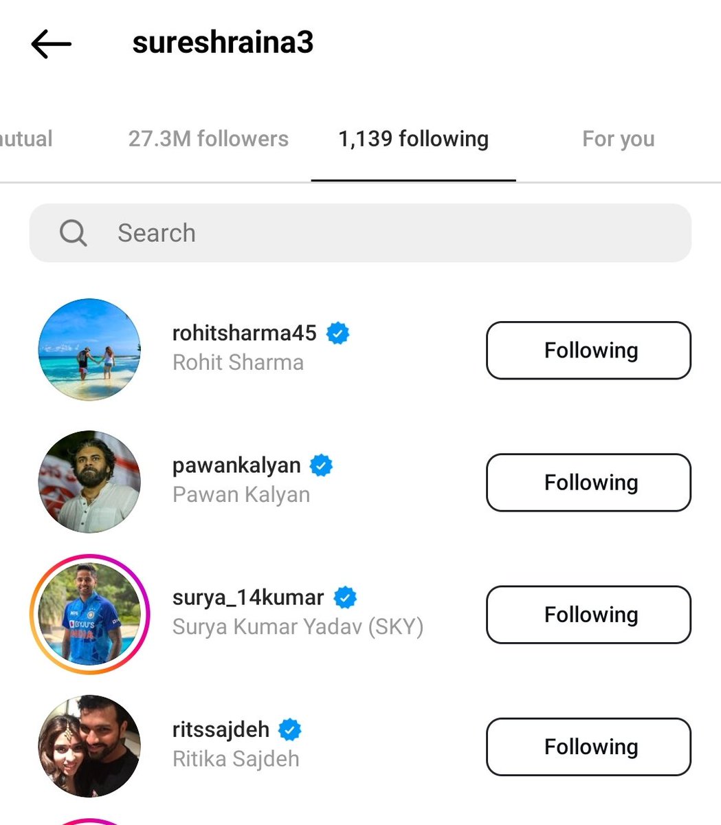 Cricketer SureshRaina Following PawanKalyan in Instagram 🔥 @PawanKalyan @ImRaina