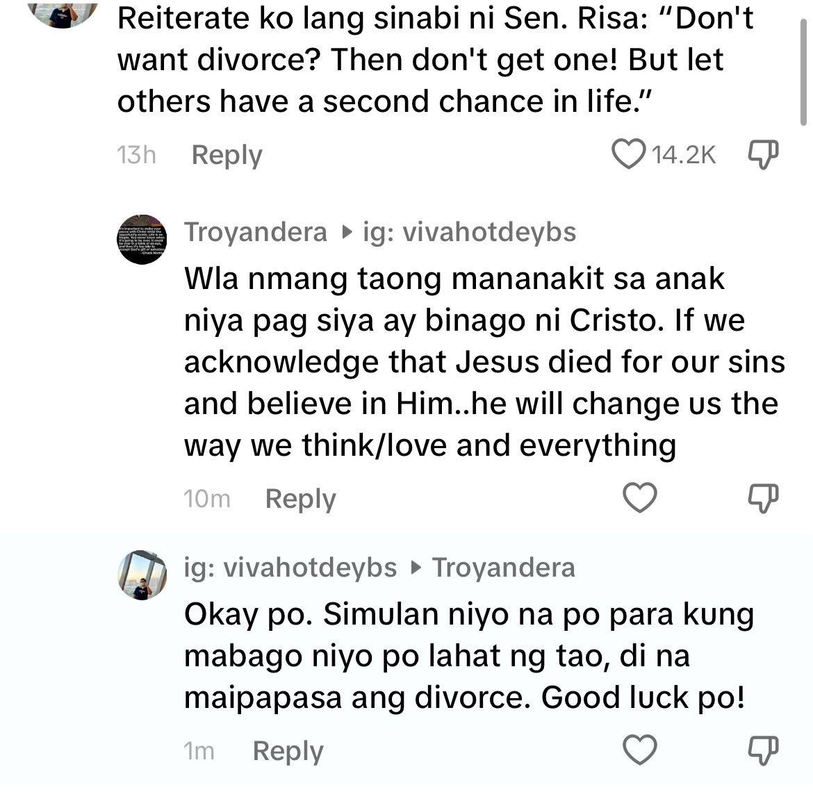 Ang dami kong time para sagutin lahat ng mga anti-divorce comments sa TikTok nkklk ‘tong mga pro-marriage/pro-Bible pero hudas ang ugali outside socmed