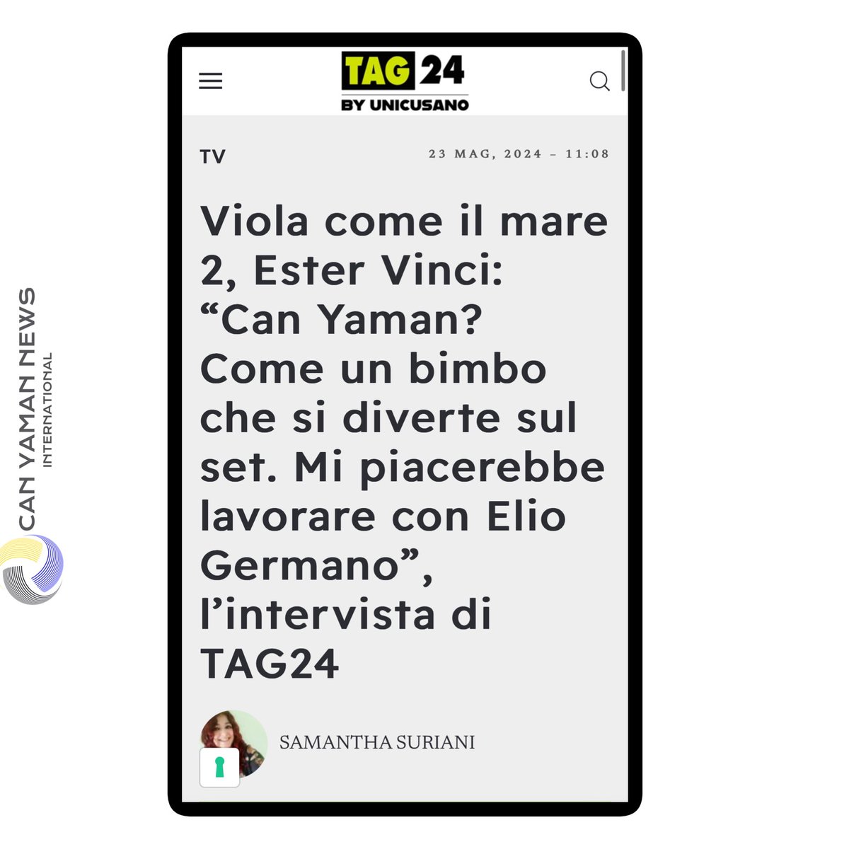 🇮🇹🗞️|TAG24 - #ViolaComeilMare2 interview with actress Ester Vinci: #CanYaman? Like a child having fun on set. By: Samantha Suriani Interview Extract J: We saw some photos of you on set with #CanYaman: what was it like working with him? Ester: I must say that he is a nice,