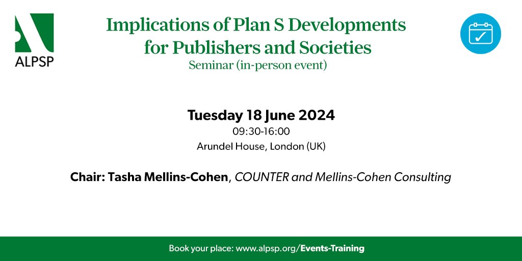 📆 In-person Seminar: Implications of Plan S Developments for Publishers and Societies. 

Still time to reserve your place:  ow.ly/aMlS50RNzPT
@ProjectCounter @Jisc @robertkiley @cOAlitionS_OA @sheffielduni @JohnRInglis @CSHL @degruyter_brill @catmacOA @wileyinresearch #OA