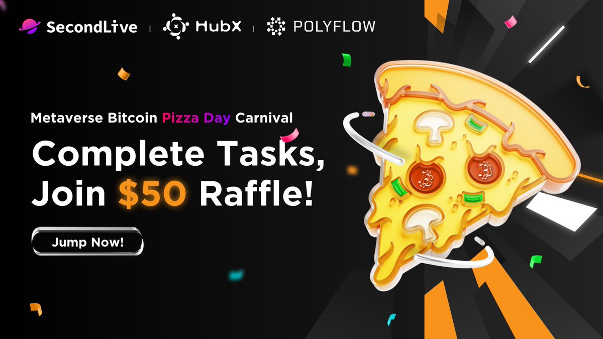 🍕 <a href="/SecondLiveReal/">SecondLive</a>  x <a href="/HubX_ink2/">HubX_Official</a> x <a href="/Polyflow_Tech/">HackEveryThing</a>  - Metaverse #BitcoinPizzaDay Carnival Raffle

🕒 Duration:  May 23 - May 26
💰 Rewards: $50
🎫 Join the “Pizza” raffle:hubx.buzz/raffle/detail/…

🌟 Raffle Sweetener:  Embark on an immersive journey through the Metaverse and savor