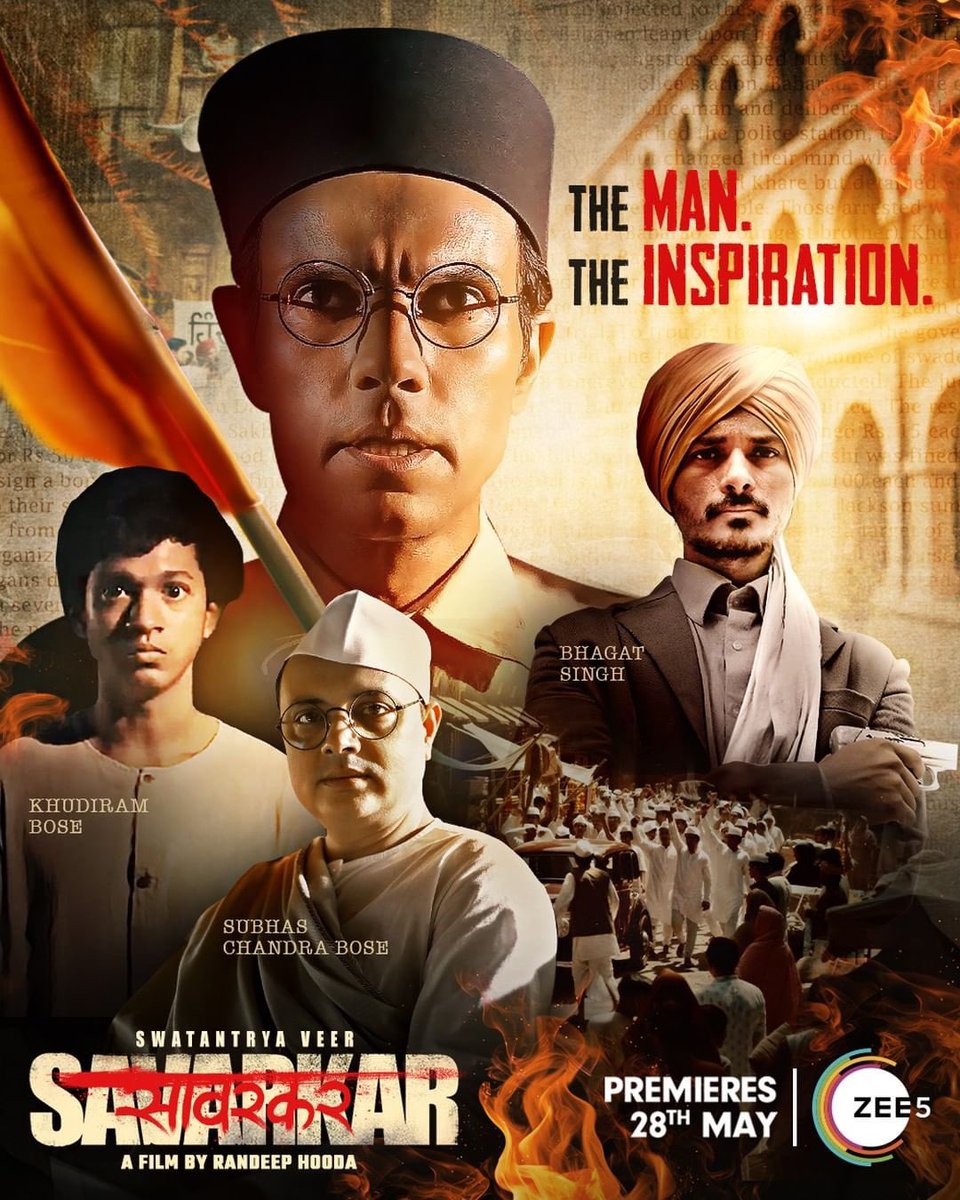 You know all these great revolutionaries!
But here's a story of the hero who inspired them!
.
Watch the unknown story of the most known revolutionary, #SwantantryaVeerSavarkar, premieres on 28th May, only on ZEE5! 
.
#ReliveSavarkarOnZEE5
#VeerSavarkarOnZEE5
.
#MovieSnapster