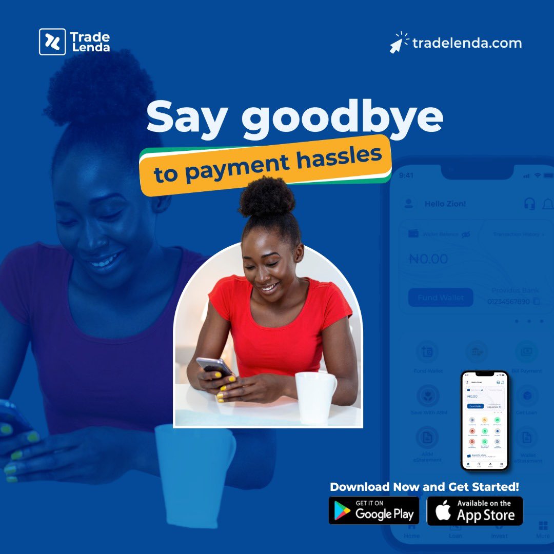 Say goodbye to payment hassles! 

Enjoy quick, secure, and convenient transactions anytime, anywhere. Join the revolution today!'

Get Started Now

tradelenda.com/sign_up

 #TradeLenda #PaymentSolutions #FintechRevolution #SecurePayments #EasyTransactions #allinoneapp