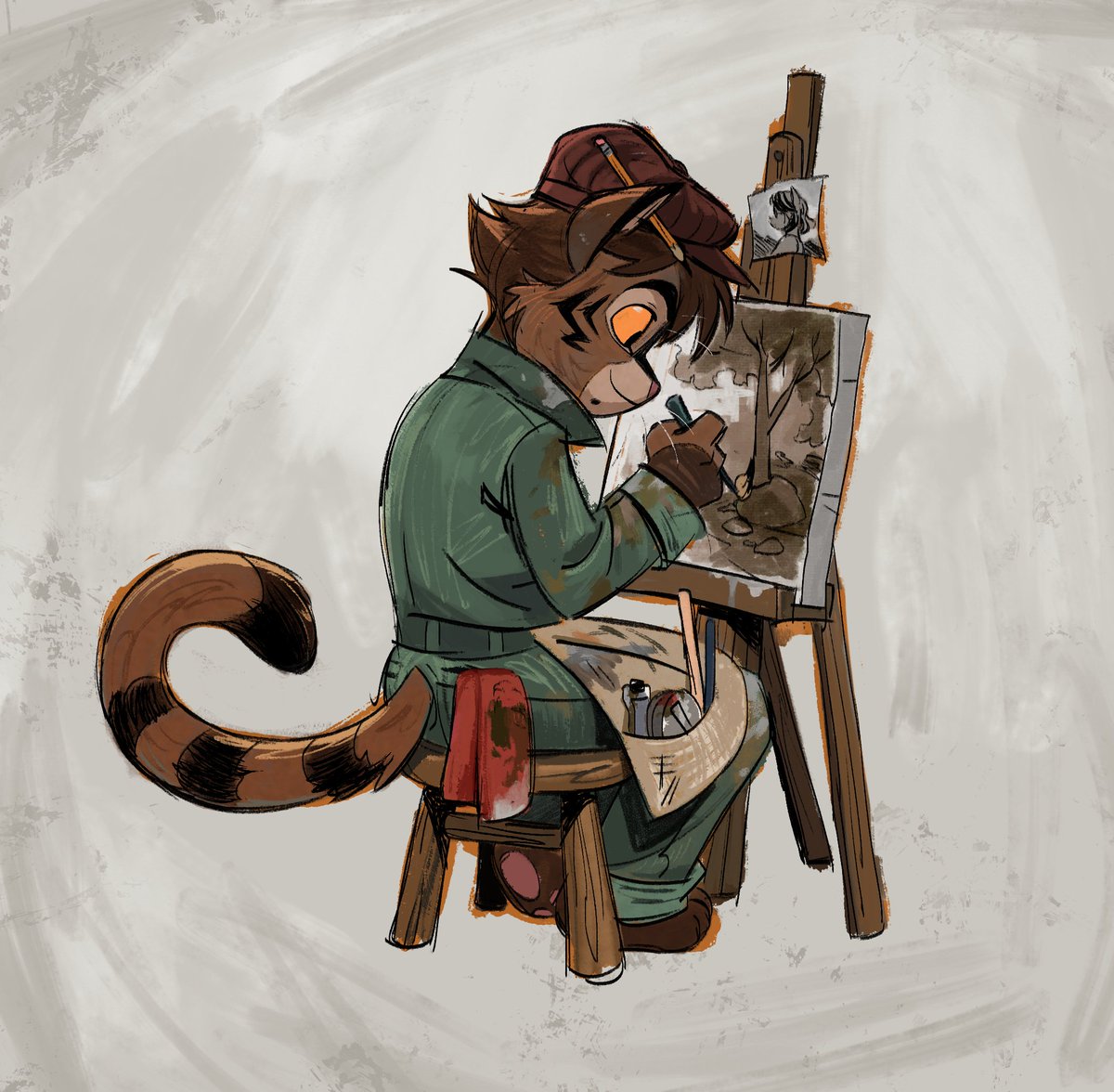 I decided in lackadaisy universe my sona would definitely be some kind of starving-artist landscape painter