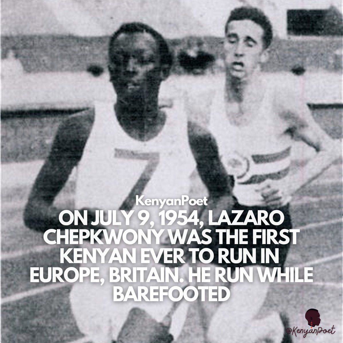 On July 9, 1954, Lazaro Chepkwony made history as the first Kenyan to compete in Europe, running barefoot in London's AAA Six Miles race. Chepkwony led the field multiple times before dropping out, due to an injury. Find more stories on kenyanpoet.com