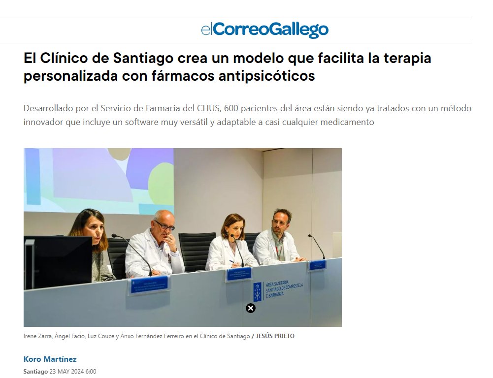 “Predecir cuál es la dosis de antipsicótico adecuada para cada paciente, optimizando la terapia de manera completamente individualizada”

Desde <a href="/FarmaCHUS/">FarmaCHUS</a> han desarrollado un modelo farmacocinético poblacional y han configurado un novedoso software de farmacocinética con el que