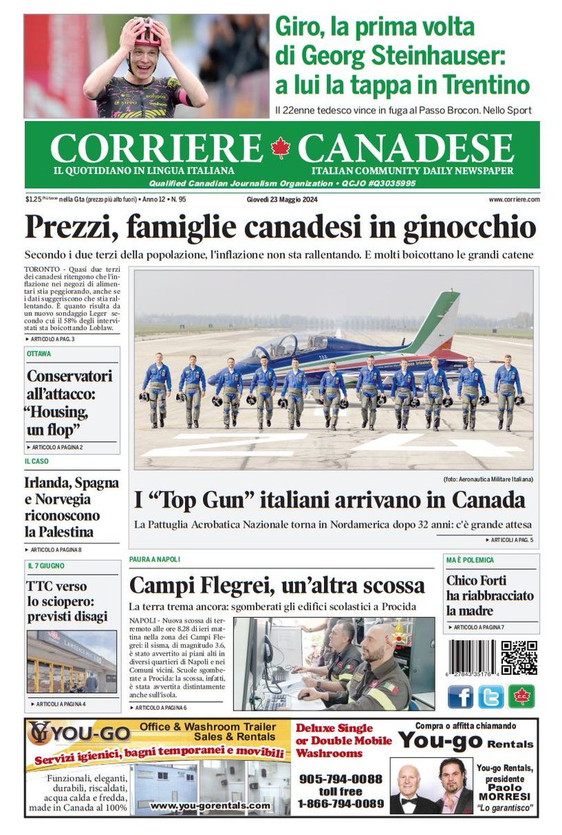 Buongiorno a tutti con la prima pagina di oggi 🇮🇹🇨🇦🇮🇹 seguiteci anche on line: corriere.com

#ethnicpress #stampaetnica
#ethnicmedia #newspapers
#italians #italianiallestero