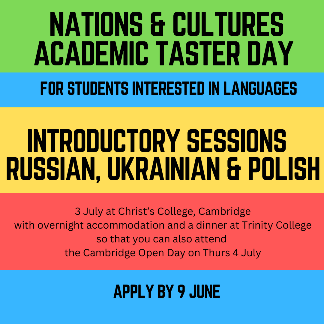 Calling all Slavonic-curious linguists, literary critics, cultural historians and political scientists!

Interested in languages at #CambridgeUniversity?

See our 3 July Taster Day, with chance to stay overnight and also attend the #OpenDay on 4 July. 

➡️christs.cam.ac.uk/admissions/und…