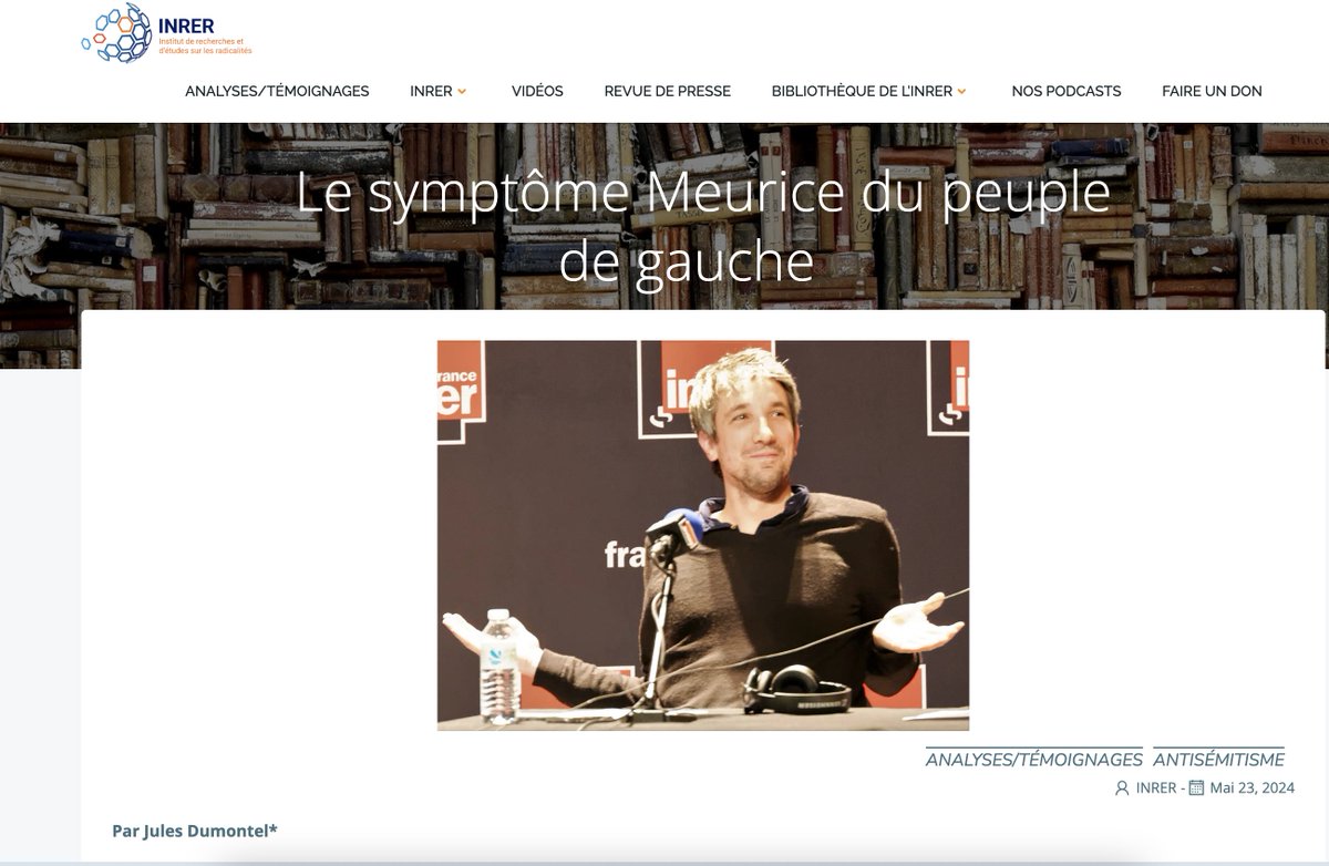 Dans "Le symptôme Meurice du peuple de gauche", le philosophe Jules Dumontel interroge le ressort comique central des chroniques de l’humoriste phare de France Inter <a href="/GMeurice/">GMeurice</a> et ce qu’elles révèlent des dynamiques sociales à l’œuvre.
inrer.org/2024/05/le-sym…